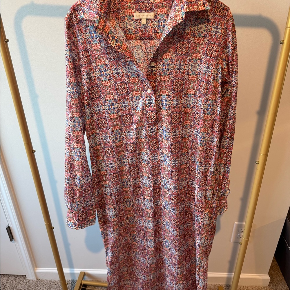 ANN MASHBURN Pink Multi Long Sleeve Shirt Dress